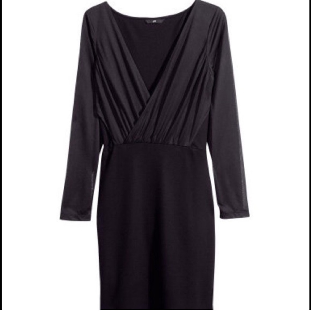H&M Womens Black Sheer Mock Wrap Bodycon Dress